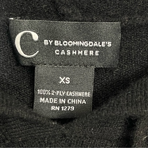 C by Bloomingdales Cashmere Hoodie Sweater Black XS High Low Side Slits Pullover - Picture 7 of 12
